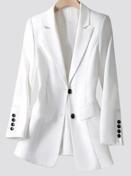 Blazer feminino de alfaiataria acinturado com botões frontais
